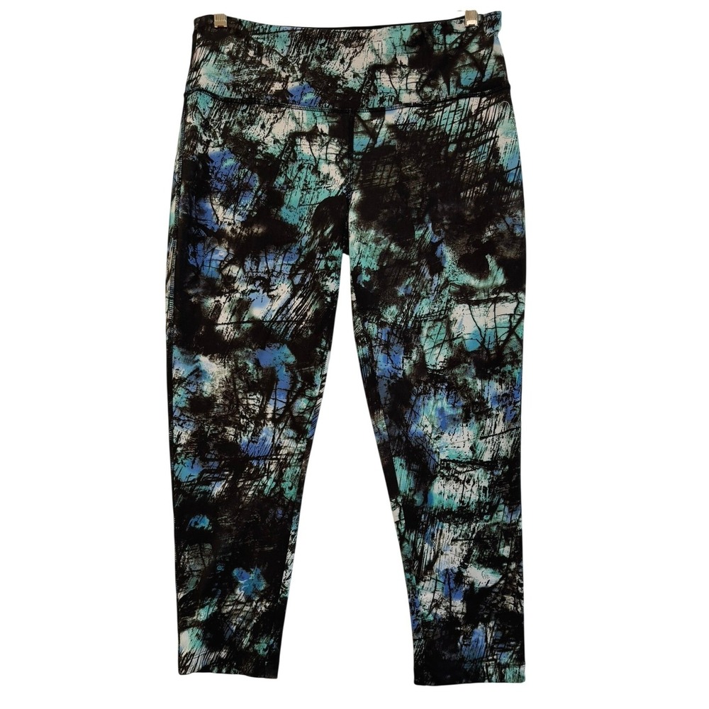Vogo Athletica Women's Blue Teal Abstract Print Cropped Leggings Size Large‎